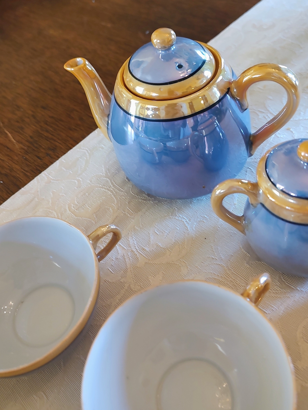 Vintage Blue and Gold Luster Porcelain Mini Tea Service 22 Pieces - Picture 6 of 16
